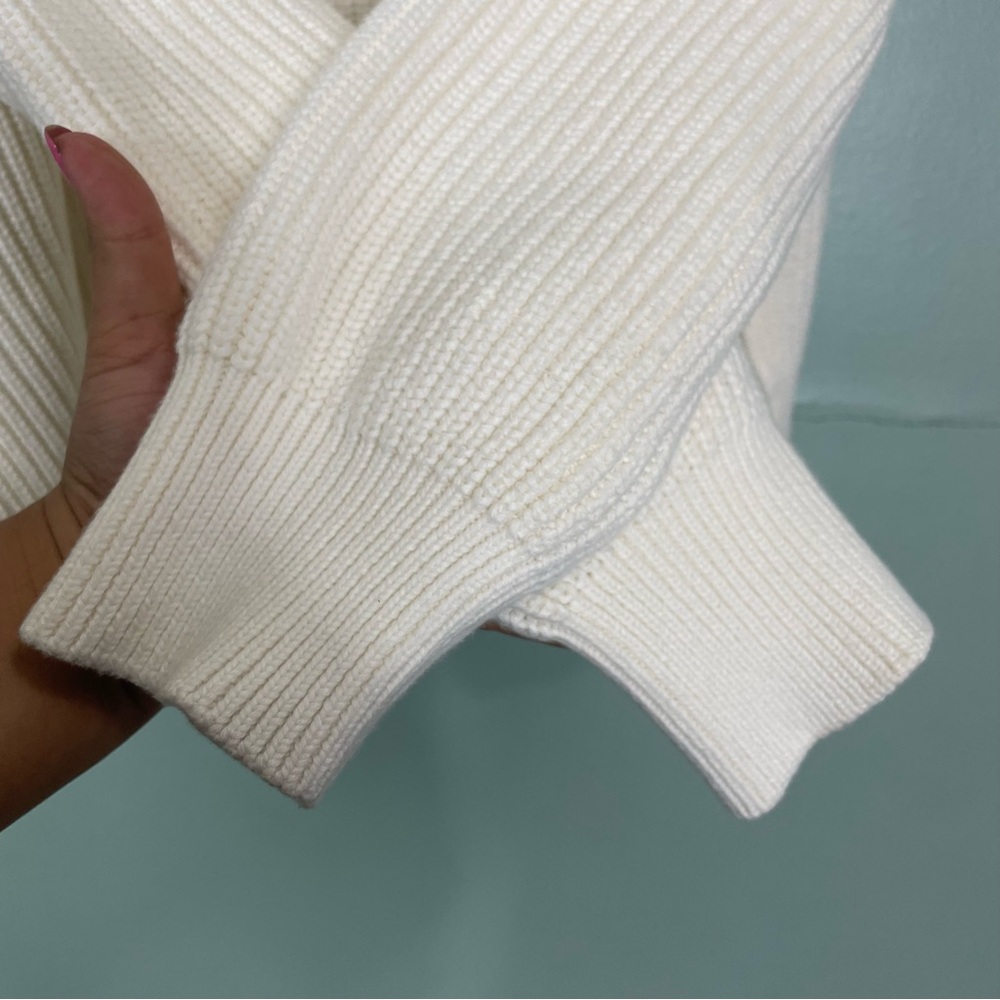 La Ligne Jacques Ribbed Cotton Sweater In Cream Women Sz XL Cotton Half Zip - Picture 4 of 12